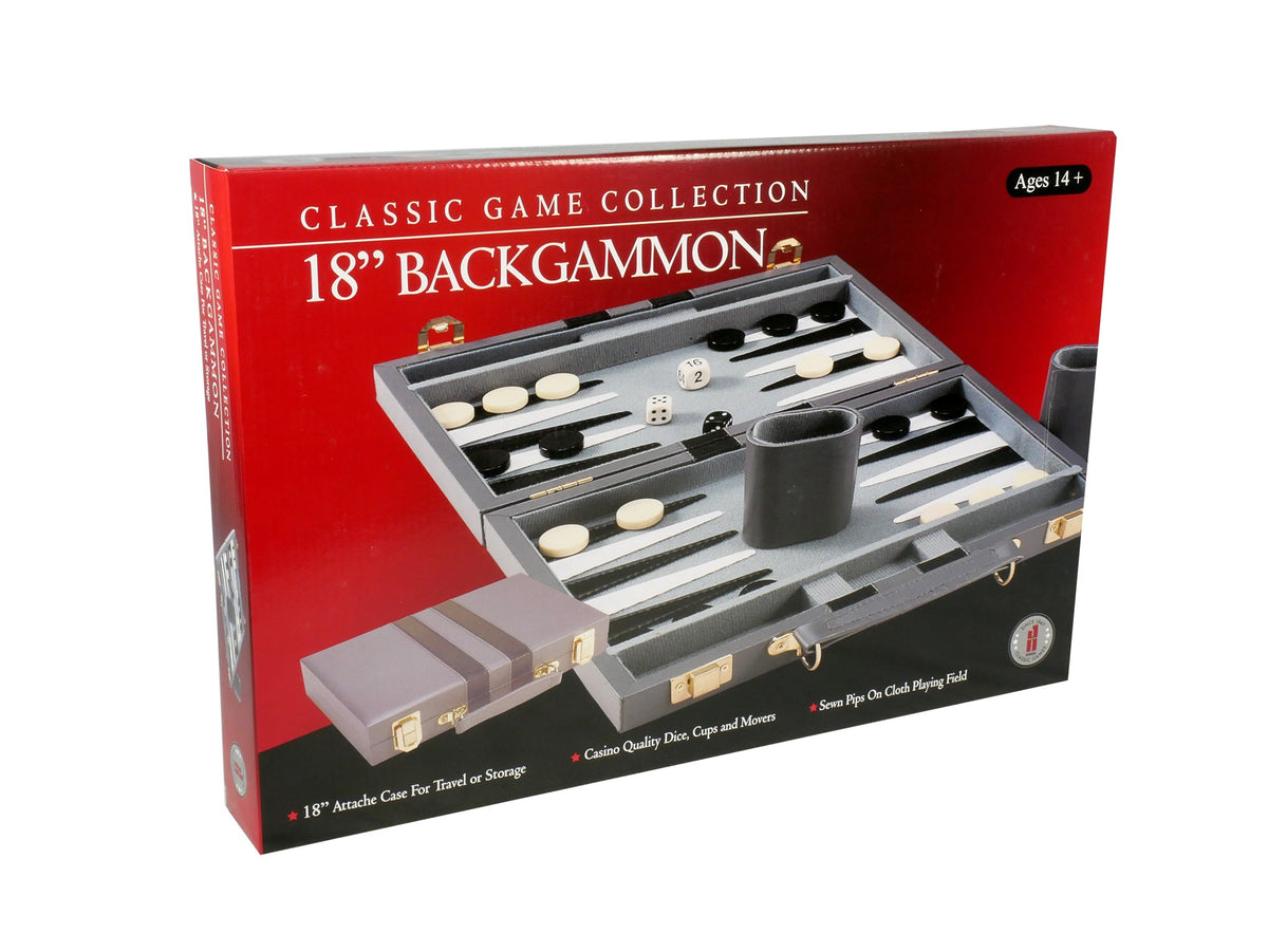 Jeu De Backgammon Philos 18.5 Pouces - Case Noire, Surface Feltre Grise, Accessoires Inclus
