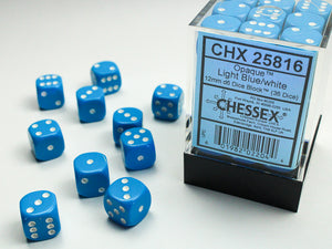 Chessex Dice: Opaque - 12mm D6 Light Blue/White (36)