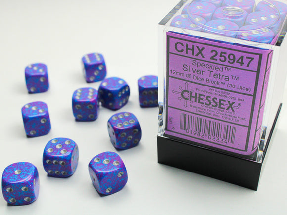 Chessex Dice: Speckled - 12mm D6 Silver Tetra (36)