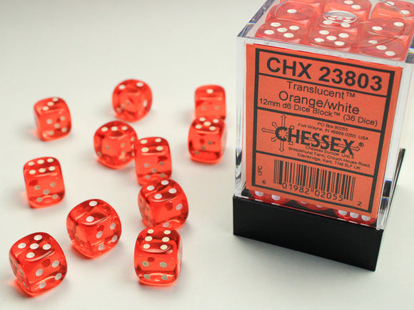 Chessex Dice: Translucent - 12mm D6 Orange/White (36)