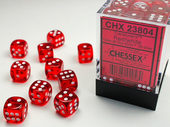 Chessex Dice: Translucent - 12mm D6 Red/White (36)
