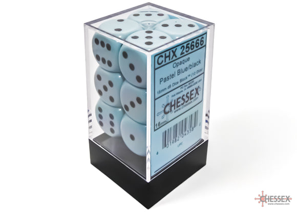 Chessex Dice: Opaque - 16mm D6 Pastel Blue/Black (12)