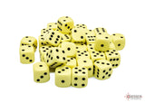 Chessex Dice: Opaque - 12mm D6 Pastel Yellow/Black (36)