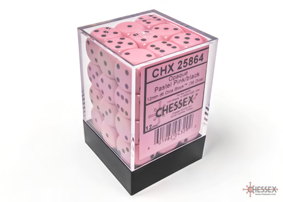 Chessex Dice: Opaque - 12mm D6 Pastel Pink/Black (36)