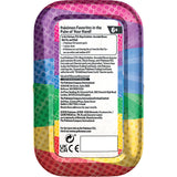 Colorful packaging with text and logos on a white background