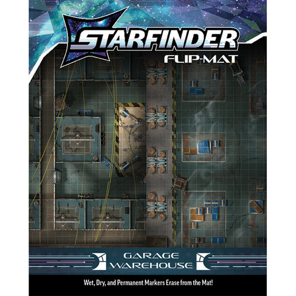 Starfinder Flip-Mat packaging with game map design on a blue and gray background