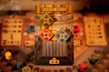Card with 'Riverside Theater' design on a board game surface