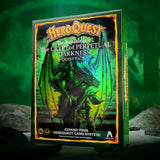 HeroQuest game pack with dragon illustration on a green background