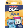 Monopoly Deal Disney Stitch card game packaging with cartoon character and cards.