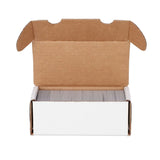 Open cardboard box with white interior on a white background