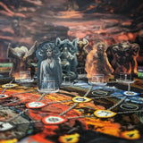 Board game with character figures and a colorful board