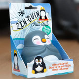 Penguin stress ball in packaging with 'Zen-Guin Chill Out' branding