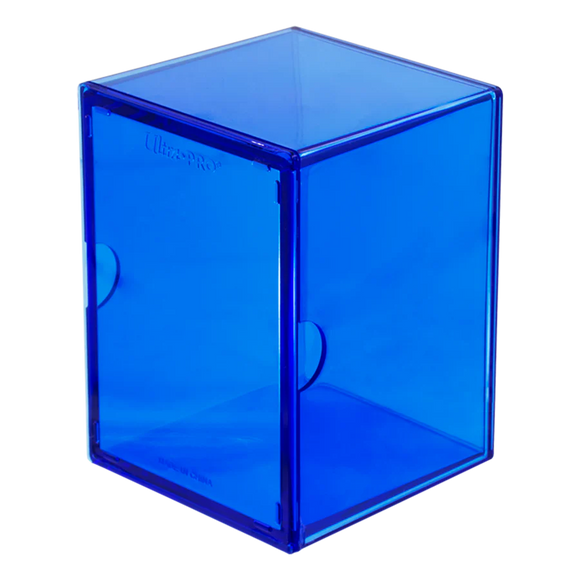 Blue transparent cube-shaped container on a white background