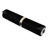 Roll of black paper with a white band on a white background
