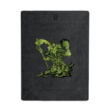Black fabric with green skeleton design on a white background