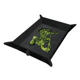 Black tray with green dragon design on a white background