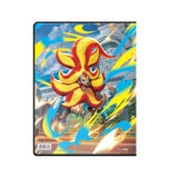 Trading card binder with a colorful dragon design on a white background