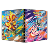 Pokémon trading card game binder with colorful designs on a white background