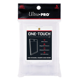 A clear plastic one-touch card protector sleeve in retail packaging, with a black header card labeled Ultra PRO and a front insert card reading ONE-TOUCH S.