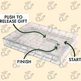 Diagram of a maze-like structure with arrows and text on a beige background
