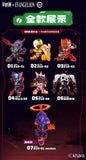 Collection of colorful robot figurines with labels on a dark background
