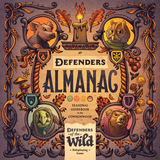 Cover of 'Defenders Almanac' for 'Defenders of the Wild' roleplaying game with decorative elements and animal heads.