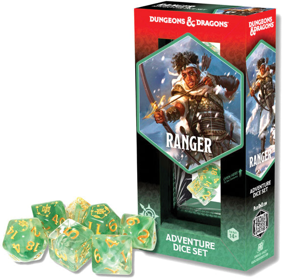 Dungeons & Dragons Ranger dice set packaging with dice in front
