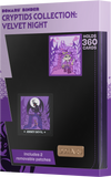 Purple binder packaging for 'Cryptids Collection: Velvet Night' with card illustration and text.