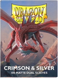 Dragon Shield Crimson & Silver sleeves packaging with a red dragon illustration.
