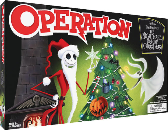 Operation game box featuring Jack Skellington and Oogie Boogie from 'The Nightmare Before Christmas'.