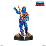 Blue figurine with a weapon on a white background, featuring 'Masters of the Universe Battleground' logo.