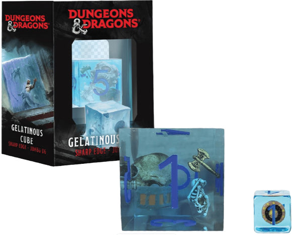 Dungeons & Dragons gelatinous cube packaging with blue gelatinous creature illustration.