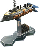 Model of a spaceship or futuristic vehicle on a stand with a white background