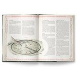 Open book with detailed illustrations and text on a white background
