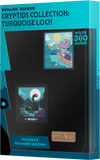 Card binder packaging for 'Cryptids Collection: Turquoise Loch' with illustrations of a person in a boat and a creature, featuring the brand 'Domaru'.