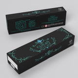Two black rectangular boxes for a 'elvish Piece Set' with teal decorative illustrations and text, shown on a light gray background.