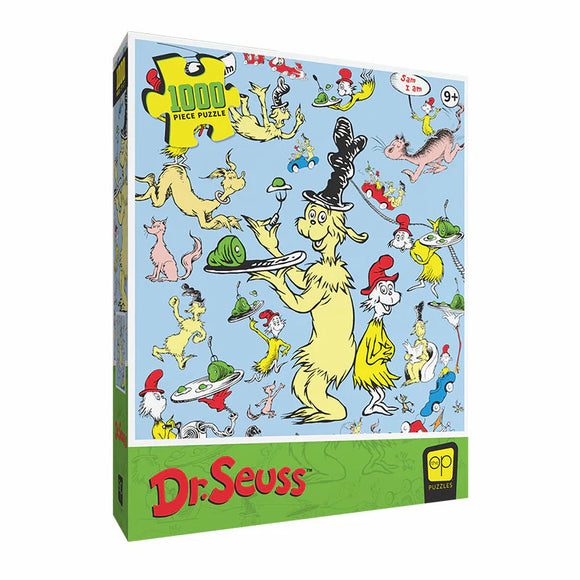 Dr. Seuss puzzle box with character illustrations on a white background