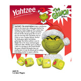 Yahtzee The Grinch edition packaging with dice and Grinch character on a white background