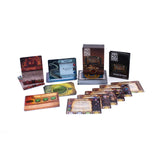 Collection of tabletop games and accessories on a white background