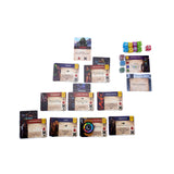 Collection of cards from a board game on a white background