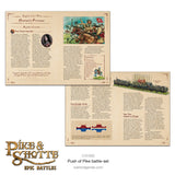 Brochure or game manual for Pike & Shotte Epic Battles with illustrations and text on a white background.