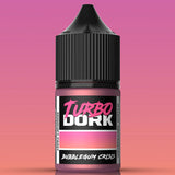 Bottle of Turbo Dork Bubblegum Crisis paint on a pink gradient background