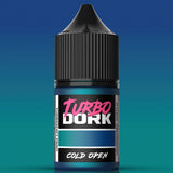 Turbo Dork paint bottle with black cap on a gradient blue background