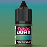Bottle of Turbo Dork Forrest Flux paint on a gradient background