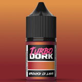 Turbo Dork paint bottle with a black cap on an orange gradient background