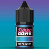 Turbo Dork paint bottle with a gradient blue and purple background