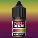 Paint bottle of Turbo Dork Laserface with a colorful gradient background