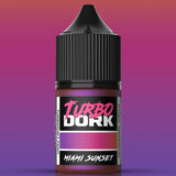 Turbo Dork Miami Sunset paint bottle on a gradient purple background