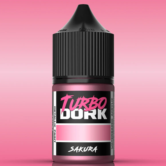 Bottle of Turbo Dork Sakura paint on a pink background