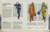 Page from a book or magazine featuring different types of armor and environment suits with text and illustrations.